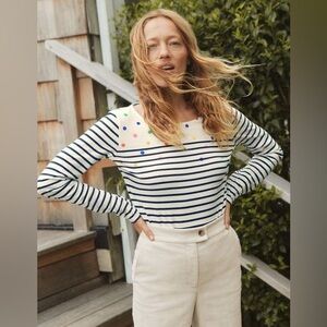 Boden White & Pink Striped Polka Dots Long Sleeve T-Shirt